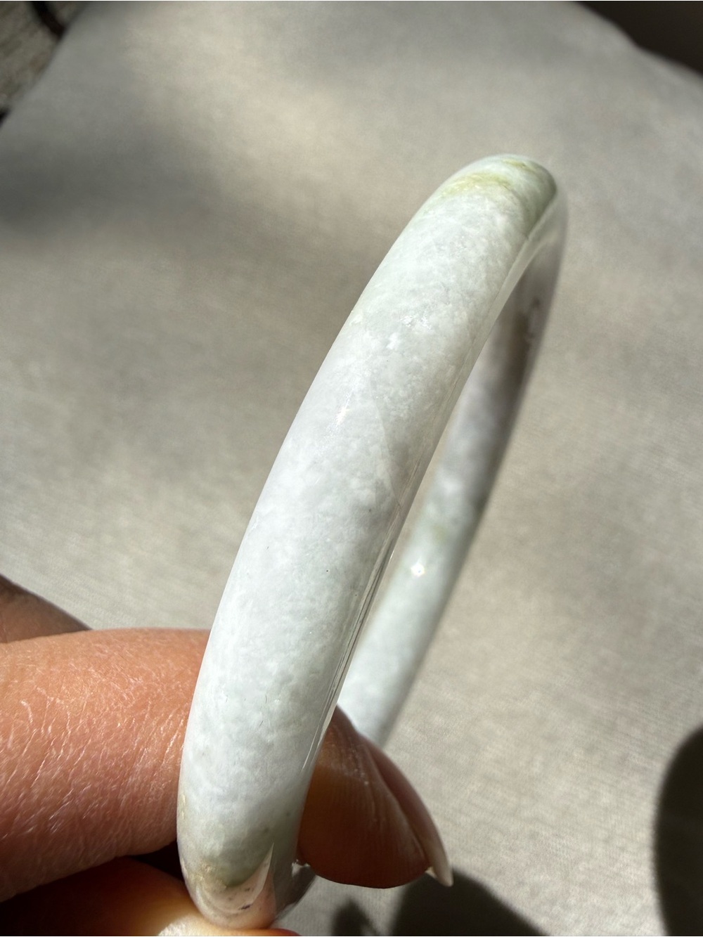 58.4 White Green Burmese Jadeite Jade - Natural Grade A Bangle Bracelet - Picture 10 of 14